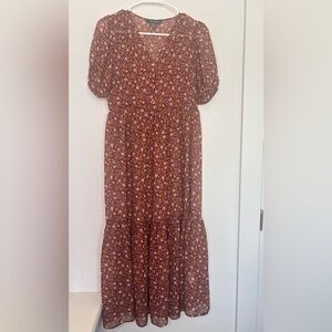 PRIMARK MAROON FLORAL MESH MAXI DRESS SZ 4